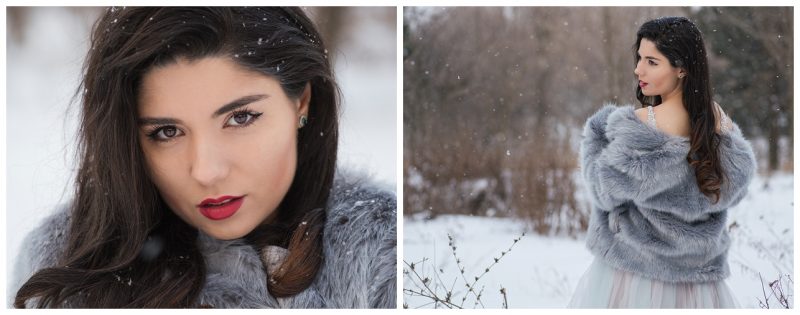 Mireasa la sedinta foto profesionista iarna cu zapada